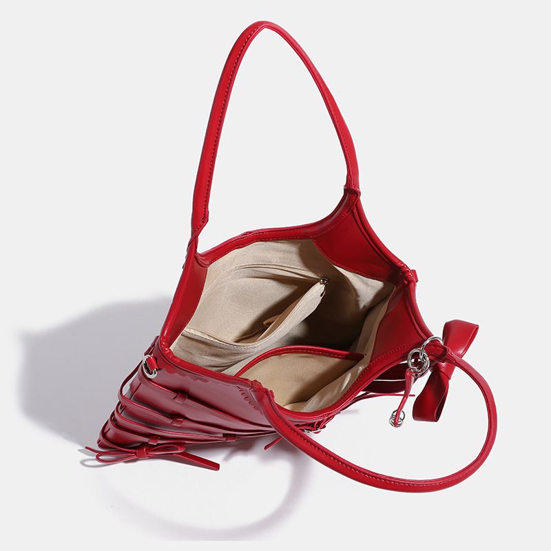 Borsa a mano Hobo con cinturino a fiocco, borsa da sposa rossa per donna, grande capacità, borsa a tracolla da pendolare sottobraccio_voghion.com