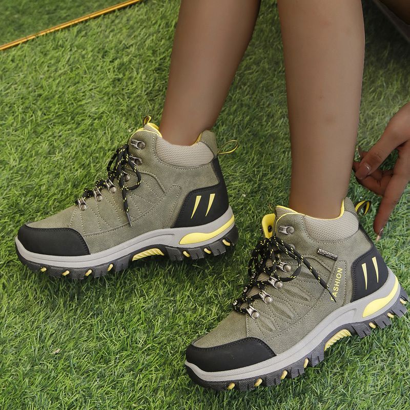 Chaussures de randonnée montantes à semelles épaisses pour femmes de grande taille avec chaussures d'extérieur à lacets sur le devant Chaussures de sécurité_voghion.com