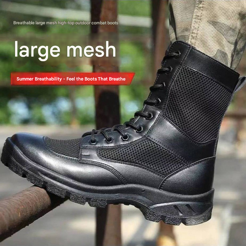 European Warm Series Ultra-light Breathable Summer Mesh Zipper Combat Men's High-top Workwear Martin Boots Outdoor Security Duty Shoes_voghion.com