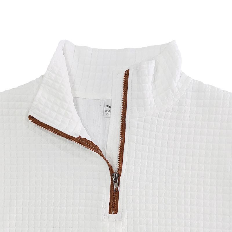 American Style Autumn Winter Men's Casual Sweatshirt Jacquard Small Square Embroidery Patchwork Stand Collar Loose Top_voghion.com