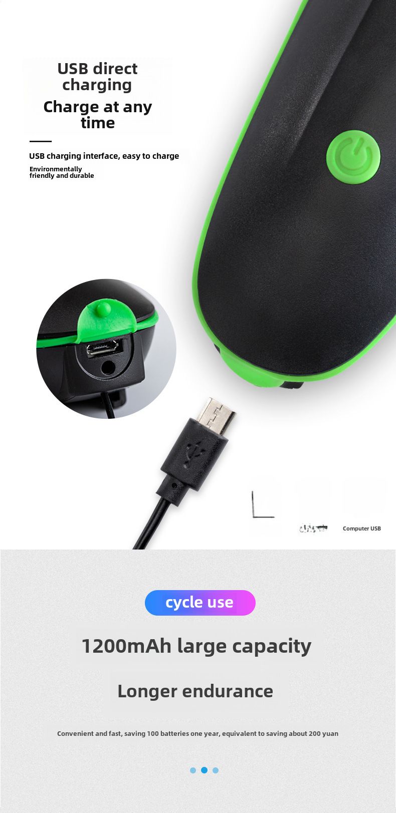 Fahrradlicht-Ladehupe-Scheinwerfer-Set USB-Multifunktions-Nachtfahrt-wasserdichter Textmarker 7588 Mountainbike-Zubehör_voghion.com