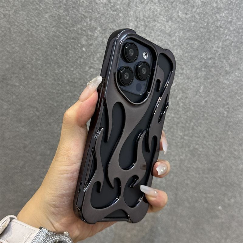 New 3D Flame pattern Phone Case for iPhone 16 11 12 13 14 15 ProMax Plus Fashion Hollow Slim Shockproof Protective soft Cover_voghion.com