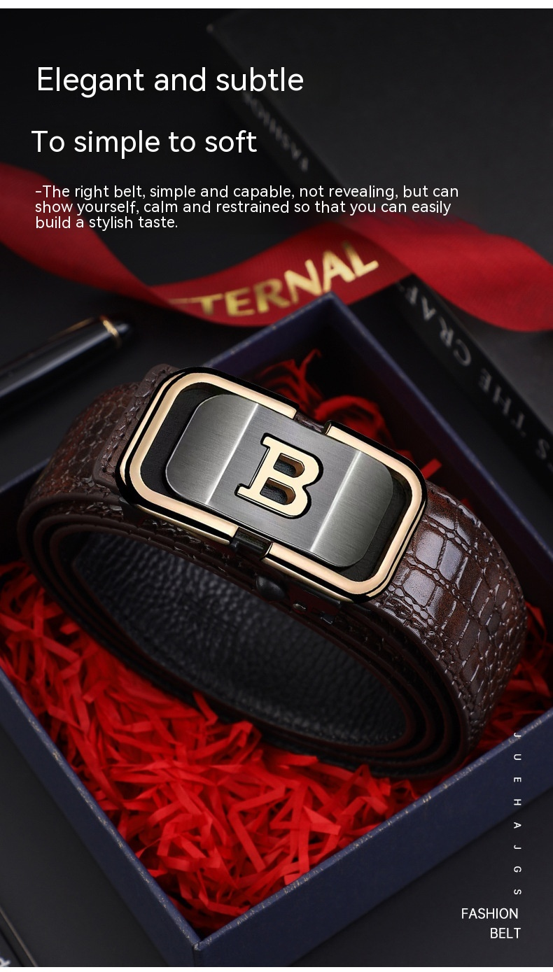 Cintura per pantaloni da uomo Elite da uomo d'affari con fibbia automatica in vera pelle bovina dei nuovi uomini caldi Cintura versatile in coccodrillo casual_voghion.com