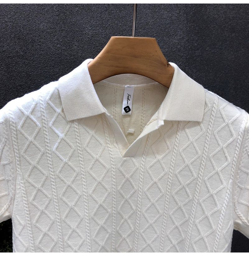 Herrenbekleidung Hübscher Kurzarmpullover Trendy Brand Casual Halbarm-Strickpullover Frühlings- und Sommer-Unterhemd_voghion.com