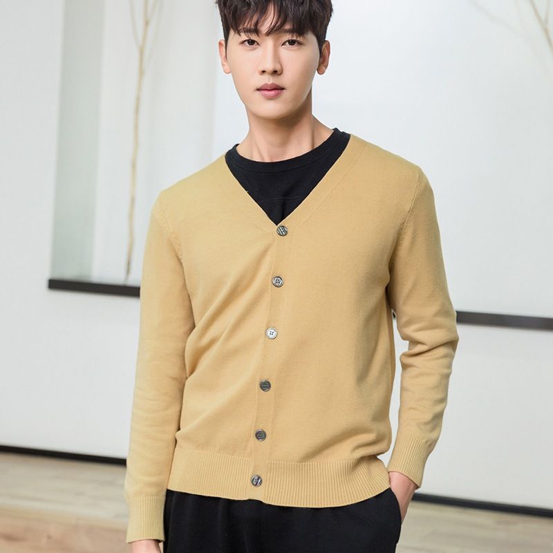 Spring And Autumn V-Neck Cardigan Men's Wool Thin Loose Korean Style Cashmere Knitted Sweater Jacket Trendy Youth_voghion.com