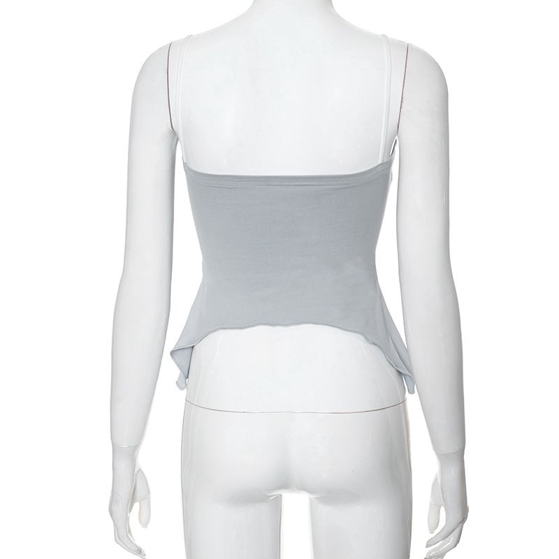 M24TP024 Top de tirantes con espalda abierta, diseño irregular, color liso, para mujer, nuevo estilo de verano 2024_voghion.com