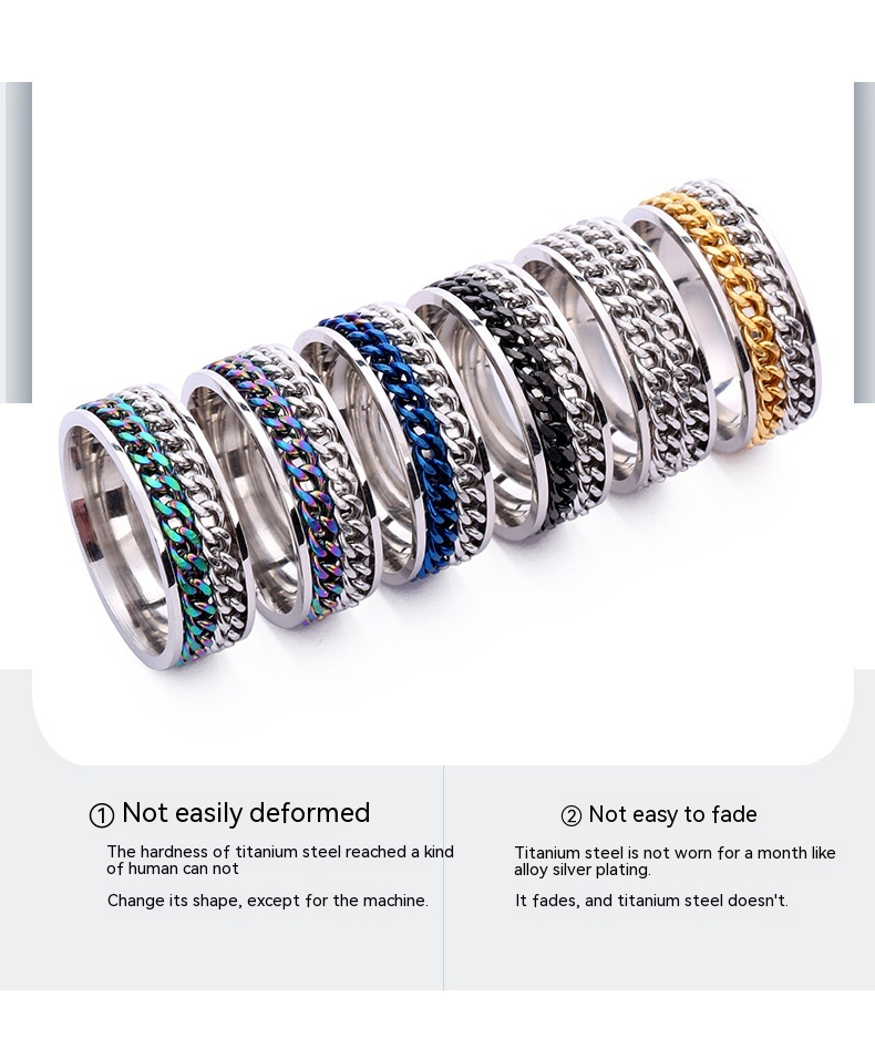 Nieuwe modieuze roestvrijstalen met draaibare dubbele rij ketting titanium stalen ring recht_voghion.com