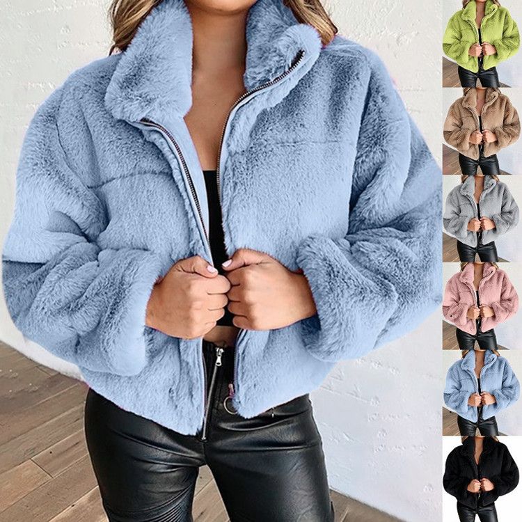 Women's Clothing autumn and winter rabbit fur zipper cardigan plush warm jacket_voghion.com