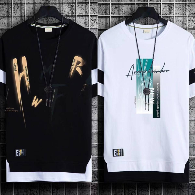 two-piece Short Trendy Brand Summer Casual Half Men's T-shirt Ice Silk Quick Drying 5/4 Medium Sleeved Clothes_voghion.com