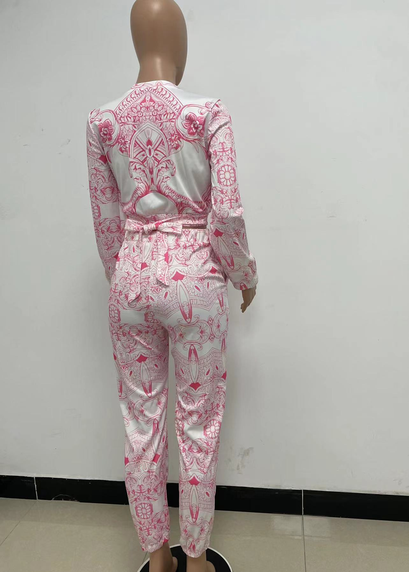 Abito da donna alla moda casual con lacci stampato in due pezzi a maniche lunghe_voghion.com