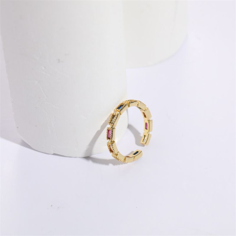 Bague Ouverte Mode Rectangle Laiton Plaqué Or Zircon 1 Pièce_voghion.com