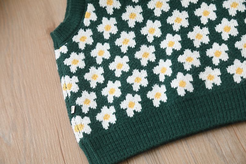 Børnestrikket vest forår og efterår pigevest babyblomstertrøje_voghion.com