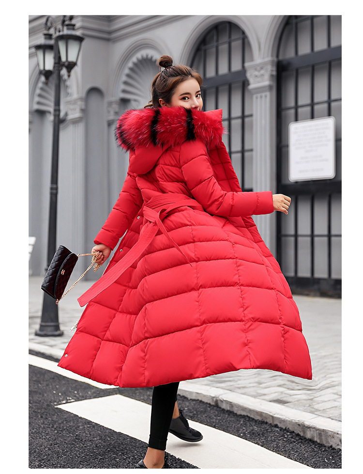 2025 Winter Damen Parkas Jacke Warm Mode Bequem Bogen Gürtel Fuchs Pelz Kragen Kleidung Langes Kleid Büro Casual Damen Dicker Mantel_voghion.com