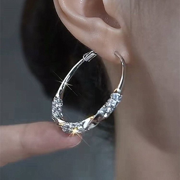 Orecchini Premium in Argento con Zircone, Grandi Orecchini a Cerchio da Donna, Nuovi Orecchini a Cerchio con Temperamento Leggero e di Lusso, Popolari, 2024_voghion.com