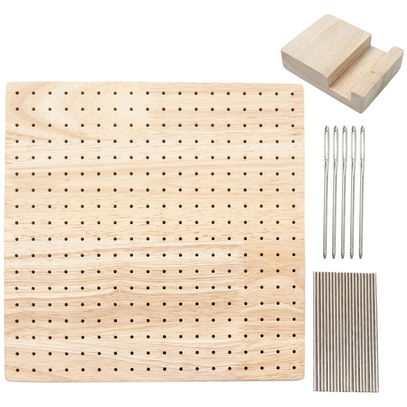 Handmade DIY wool knitting block pad 23.5*23.5 * 2cm square crochet shaper with 20 shaping needles_voghion.com