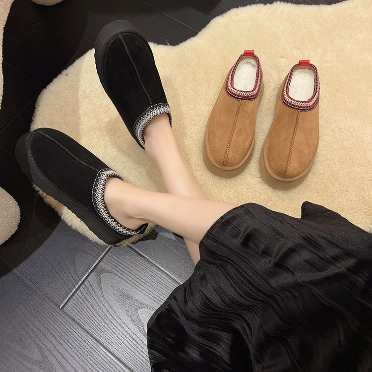 Sapatos femininos botas de neve one step inverno feminino novo estilo couro e pele integrados chinelos fechados plataforma bolo fundo grosso pele sapatos de algodão_voghion.com