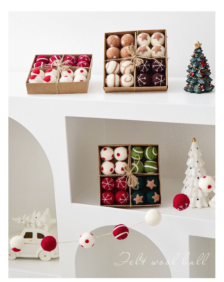 NUCHI 16-Piece Wool Felt Christmas Ball Ornaments Set, Handcrafted Holiday Decorations For Tree, Festive Xmas Hanging Balls_voghion.com