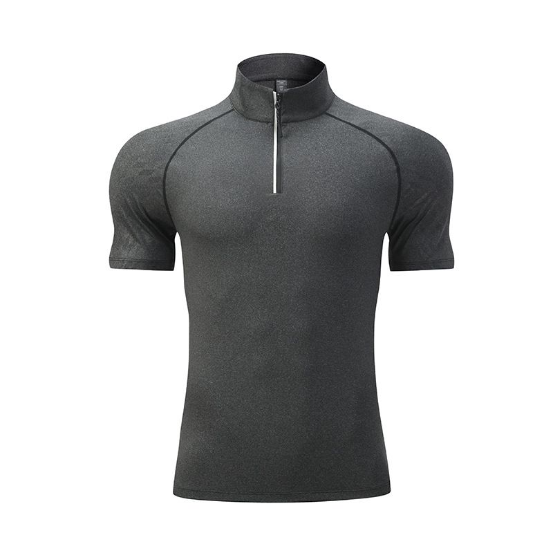 T-shirt de fitness d'été pour homme, demi-fermeture éclair, col montant, séchage rapide, haute élasticité, respirant, moulant_voghion.com