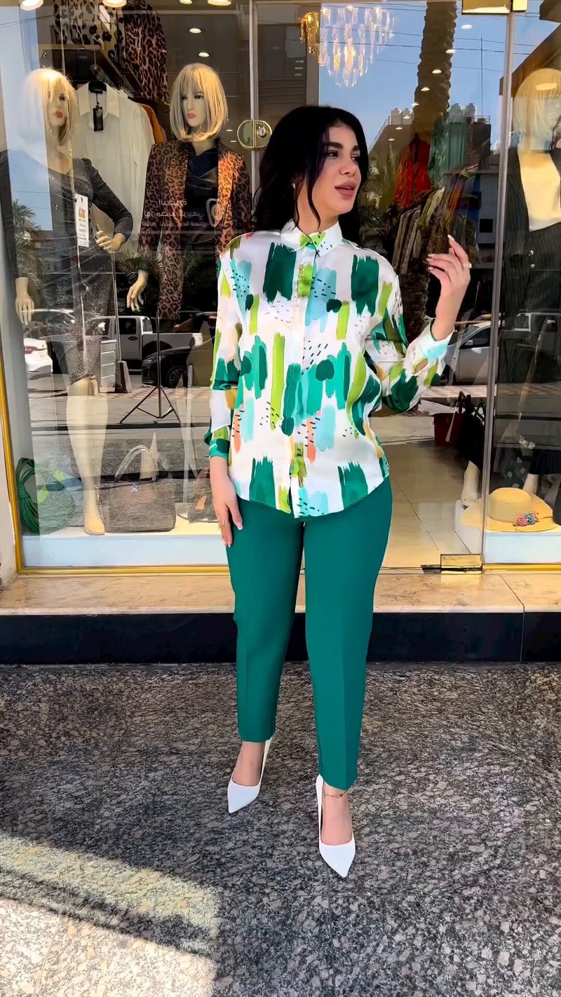 Women's summer temperament long-sleeved shirt high-waisted nine-point pants and small-leg pants suit_voghion.com