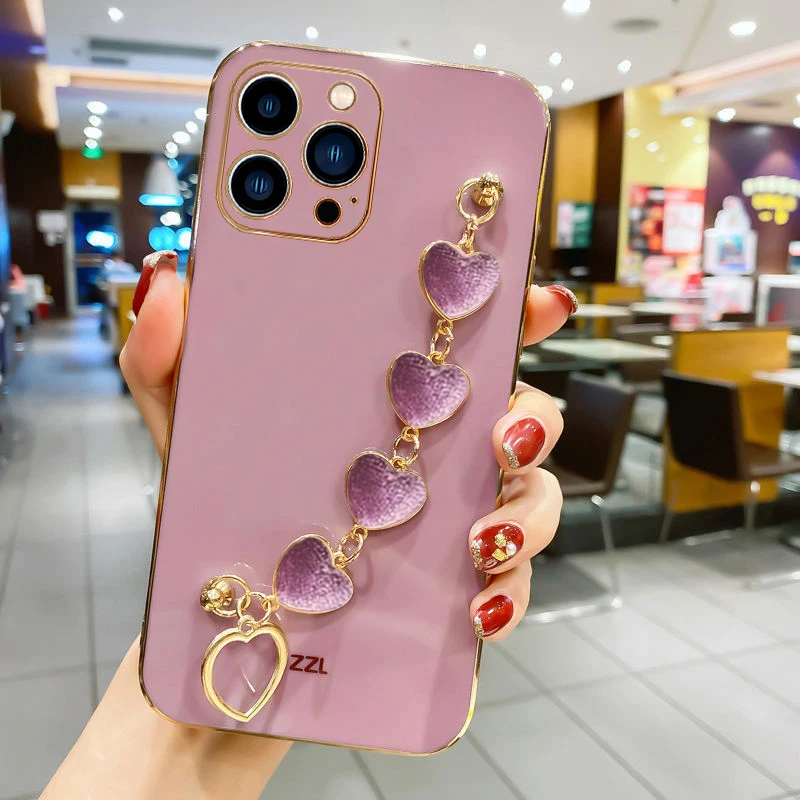 Case For infinix Note 30Pro Hot 30 30i 20i 11 12 12i 20 Pro Play Love Heart Plush Wrist Chain Plating Cover_voghion.com