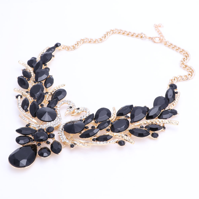Moda Cristal Duplo Cisne Cor Prata Pingente Feminino Festa Casamento Baile Colar Brinco Conjuntos de Acessórios_voghion.com