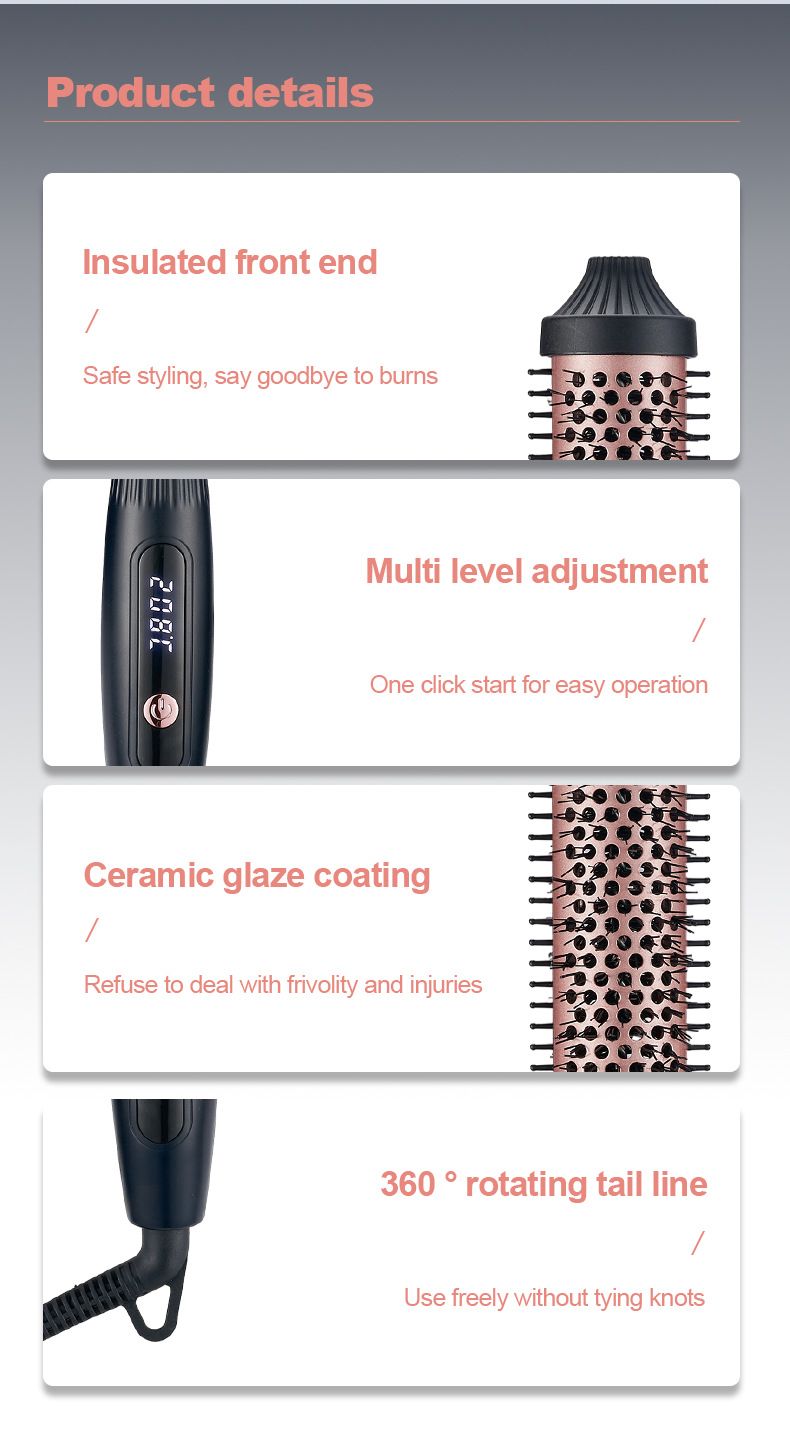 LCD - Pettine, ferro anti-danno, pettine a rulli e piastra elettrica, strumento per capelli 2 in 1 per ricci e_voghion.com