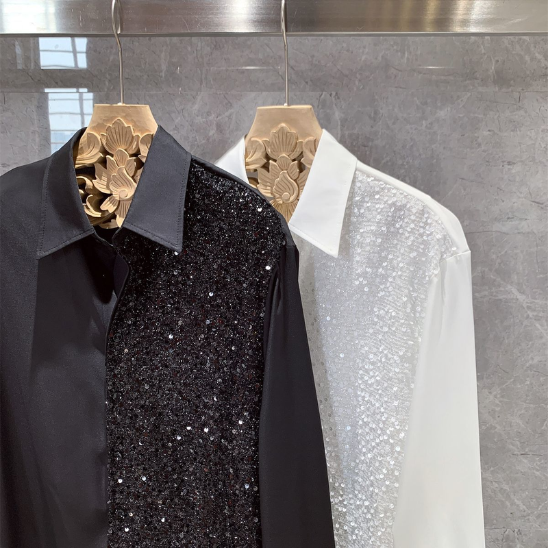 2024 nuovo design di fascia alta senso della camicia a maniche lunghe da uomo di minoranza versione coreana della camicia di seta di ghiaccio di tendenza parrucchiere Plankton_voghion.com