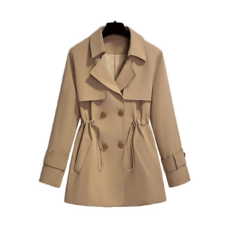 Damenbekleidung Modischer, temperamentvoller, mittellanger Trenchcoat für Damen in kleiner Größe, stilvoller, einfarbiger Mantel im Hepburn-Stil_voghion.com