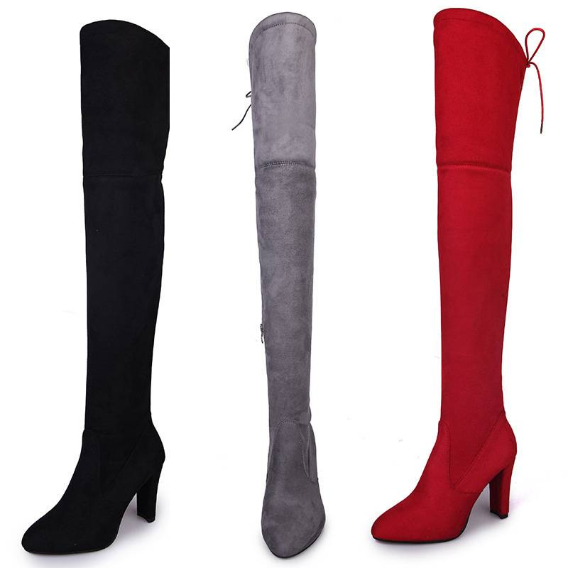 Fashion Over The Knee Women Boots Stretch Fabrics High Heel Slip On Shoes Pointed Toe Woman Long Boots Size Plus Size S015_voghion.com
