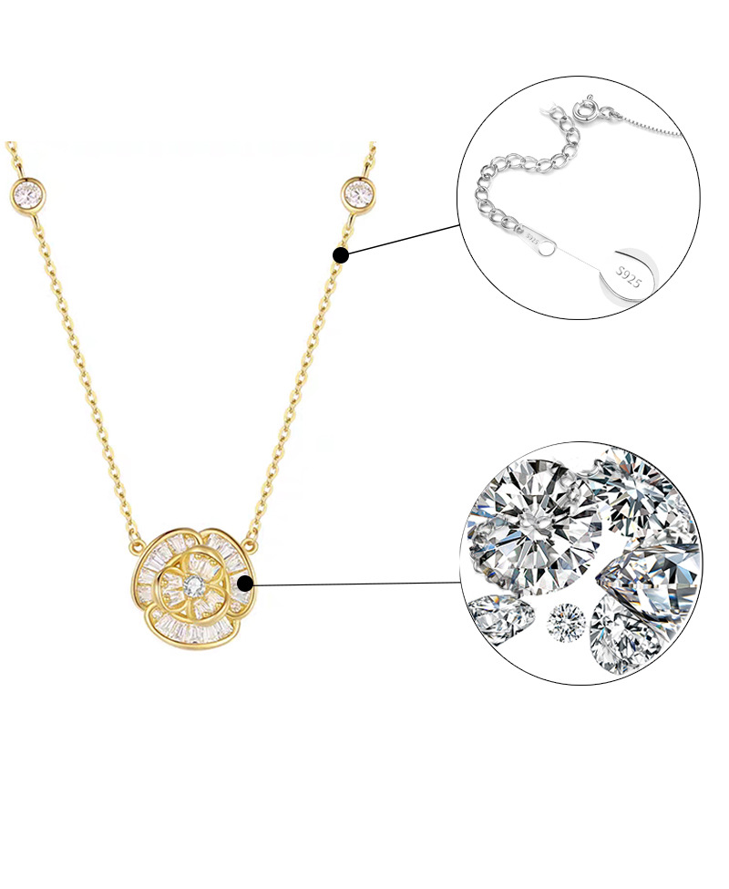 Nuova collana con ciondolo semplice in argento con ciondolo ombra di camelia in argento sterling, design di nicchia di lusso leggero, collana di gioielli di alta gamma_voghion.com