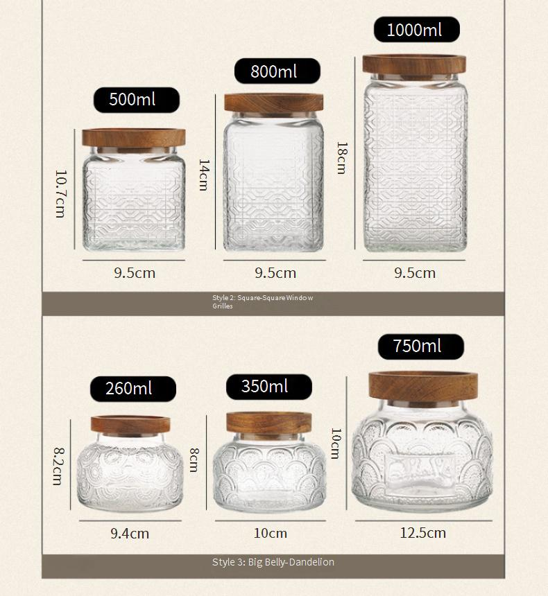 Retro-Glas versiegelt Jar geschnitzt Relief Glas Vorratsglas transparent Tee kann Lagerung Stapeln Jar_voghion.com