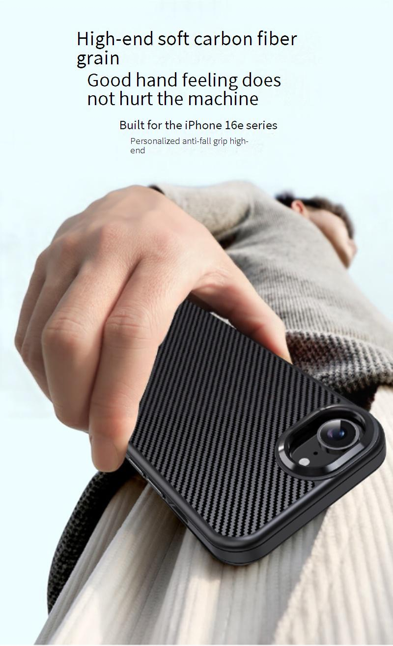 iPhone 16E Case, Metal Finish Shockproof Cover With Carbon Fiber Texture – Slim Fit, Anti-Scratch, Stylish & Durable Protection For IPhone 16E_voghion.com