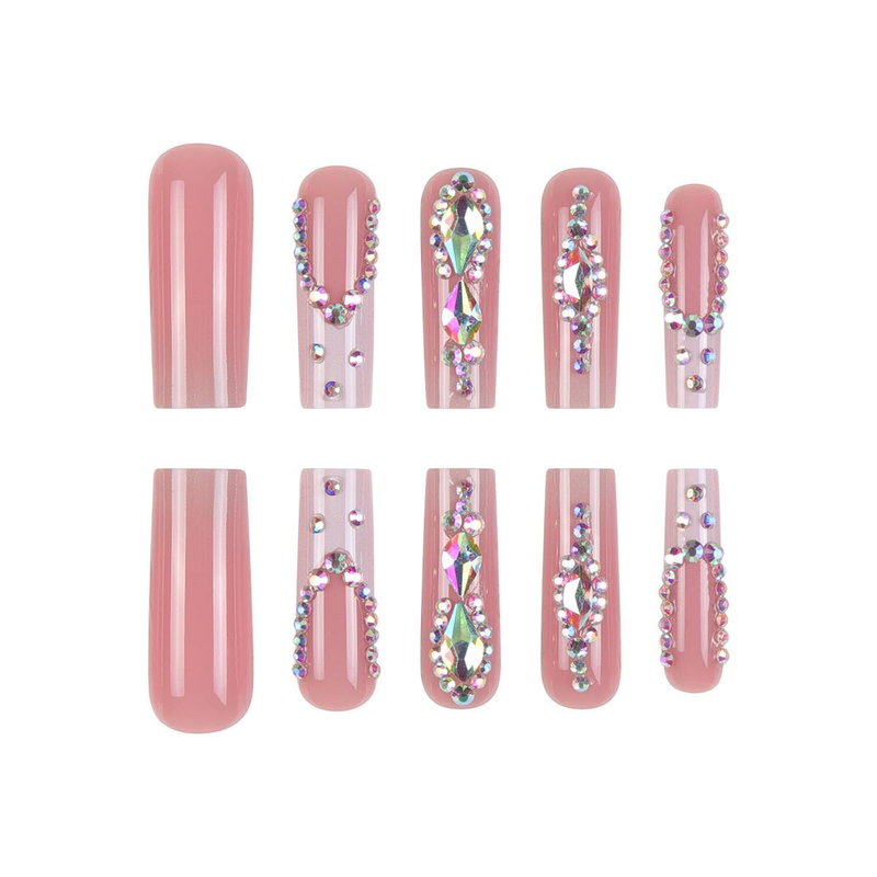Elegant Glam Long Press-On Nails With Glitter & French Tips - Reusable False Nails For Women, Ins Style & Party Wear (Glue/Gel Adhesive Options)_voghion.com