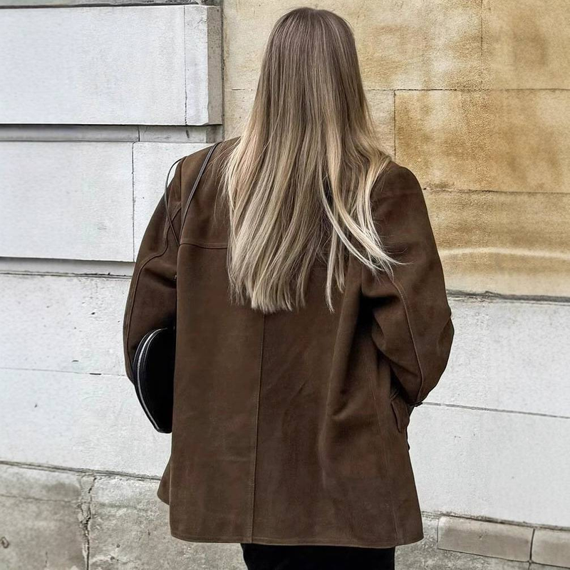 Blazer en daim pour femme – Effet 3D, coupe oversize, manches longues, style streetwear décontracté pour l'automne et l'hiver_voghion.com
