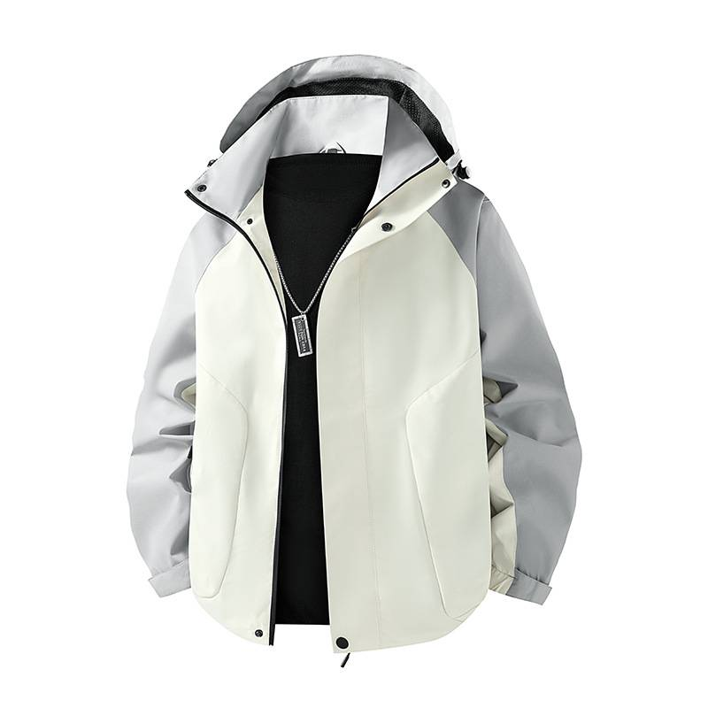 Men's Retro Cargo Jacket – Lightweight Windbreaker With Contrast Panels, Hooded Streetwear Coat (Black/Khaki-Gray/Burgundy-Black, M-5XL)_voghion.com