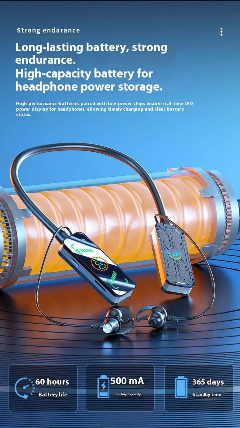 Neckband Bluetooth Headphones 5.4 With Digital Display, Hi-Fi Stereo Sound, Low Latency Gaming Mode, IPX6 Waterproof, Noise Cancellation, 8H Playtime_voghion.com