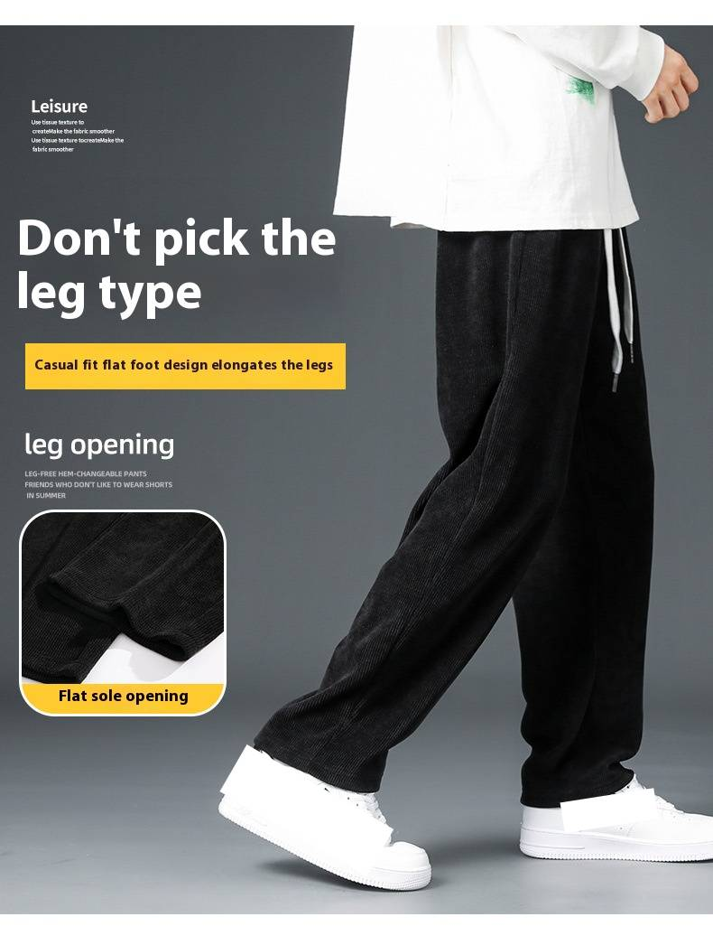 Men's Corduroy Straight-Leg Sweatpants - Heavyweight Relaxed Fit Joggers With Drop Crotch, Streetwear Casual Pants For Spring & Fall_voghion.com