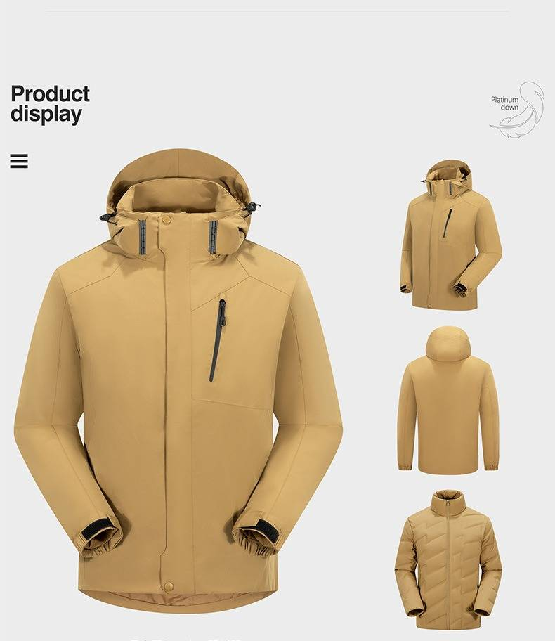 Giacca softshell 3 in 1 da uomo con fodera in piumino staccabile, impermeabile, antivento, con cappuccio, per escursioni all'aperto, campeggio e alpinismo_voghion.com
