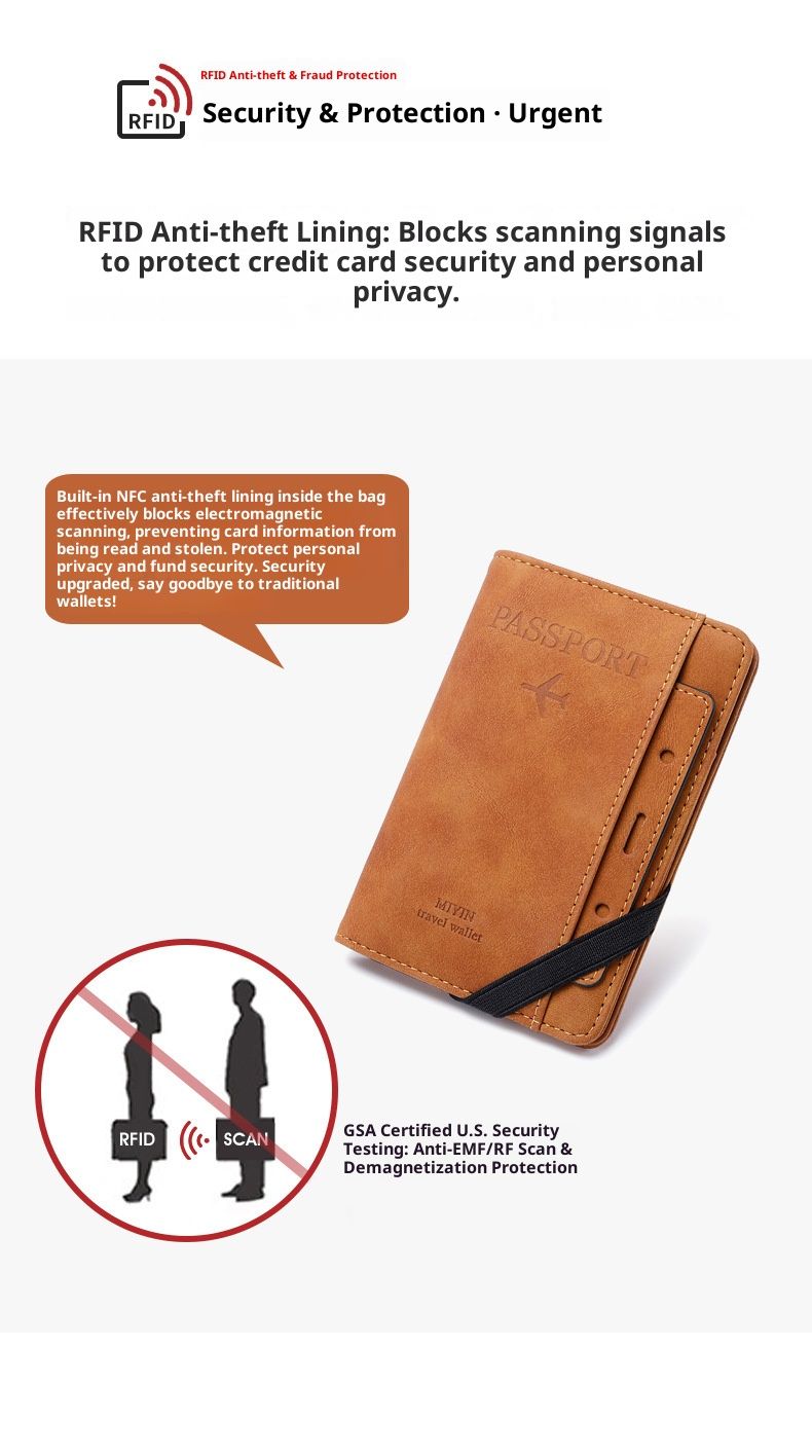 Light Luxury RFID Blocking Passport Holder - Slim Travel Wallet For Men & Women With Vaccine Card Slot, Secure PU Leather Document Organizer_voghion.com