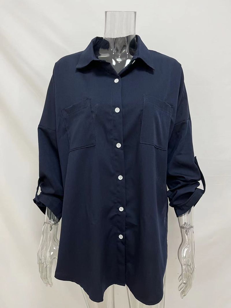 Women's Oversized Denim Shirt With Dual Pockets, Long Sleeve Casual Button-Down Top For Spring & Fall (Multiple Colors)_voghion.com