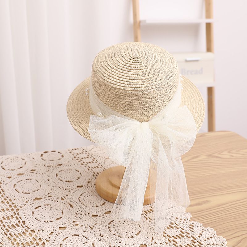 Kleine frische Kinderspitze Perlenband Strohtasche Sommer Neues Produkt Unsterblicher Qi Eltern-Kind-Sonnenschirm Big Eaf Flat_voghion.com