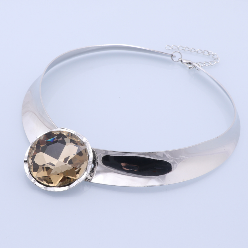 Mode Bib Kraag Kristallen Hanger Chunky Choker Zilveren Ketting Oorbel Vrouwen Partij Bruiloft Sieraden Sets_voghion.com