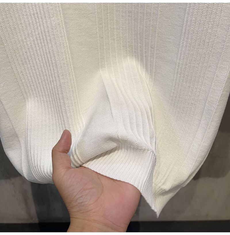 Maglietta a maniche corte in maglia da uomo, maglione estivo in seta sottile ghiacciata, mezza manica, parte superiore interna bianca da uomo_voghion.com