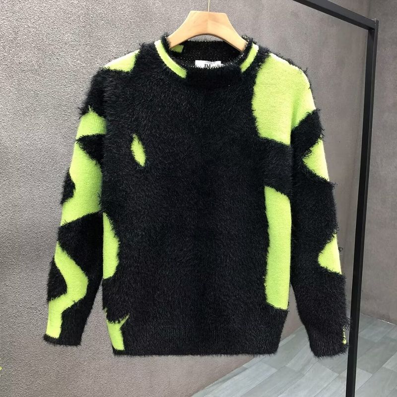 Men's And Women's Autumn And Winter American Style Design Ripped Tassel Sweater Large Size Loose Round Neck Long Sleeve Knitted Sweater Jacket_voghion.com