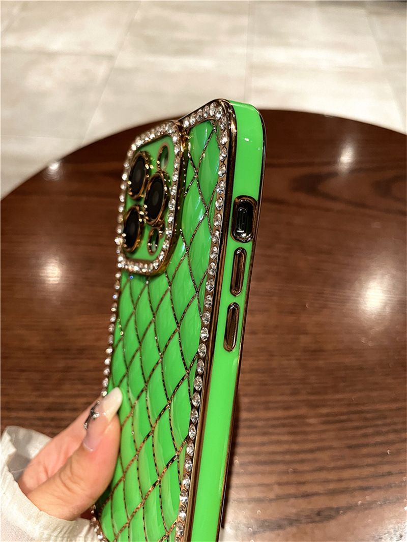 Luxuriöse, kleine, mit Diamanten besetzte, galvanisch rhombische iPhone14promax-Handyhülle im Duftstil, Apple 13pro Anti-Fall 12 Damen_voghion.com