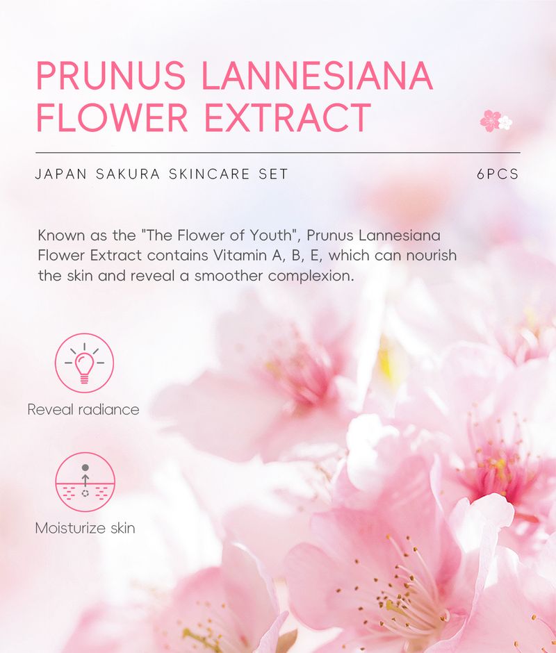 LAIKOU Sada péče o pleť s třešňovým květem, šestidílná sada, čisticí esence, oční krém, pleťový krém, tonikum, opalovací krém_voghion.com