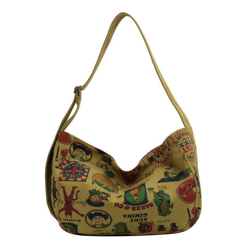 Borsa a tracolla casual in stile artistico da donna, borsa in tela stampata personalizzata, borsa tote di grande capacità per studenti universitari_voghion.com