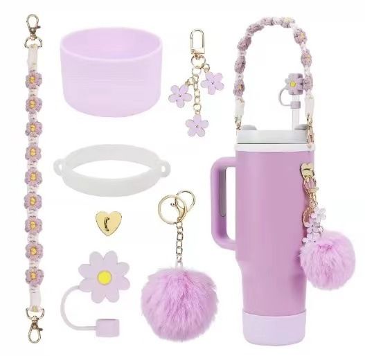 Convient pour les housses de tasse à eau isolées en silicone, les pendentifs en forme de boule de fleur et de corde à main_voghion.com