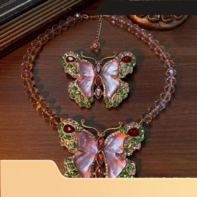 Set di collana con spilla e strass a forma di farfalla, stile fata, carina e vintage_voghion.com