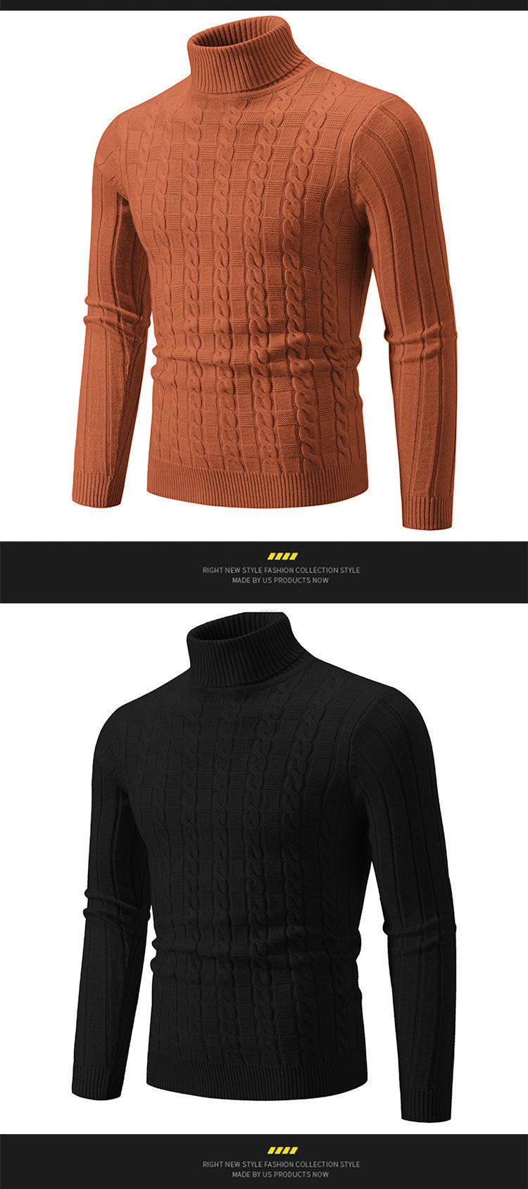 Slim-Fit-Rollkragenpullover mit Zopfmuster für Herren – Unifarbener Pullover für Freizeit und Business – Modetrends_voghion.com
